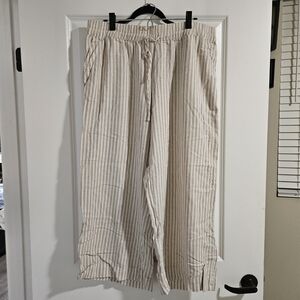 A New Day Drawstring Stripe Pants — Beige And White